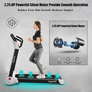 GYMAX Folding Treadmill, 2.25HP Electric Motorized Running Walking Machine with LED Touch Screen & Bluetooth Speaker, Portable Cardio Workout Treadmill for Home Gym Office (White)