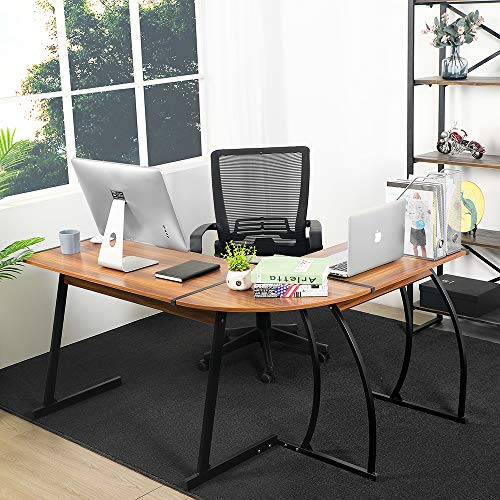 GreenForest L Shaped Gaming Computer Desk 58.1'',L-Shape Corner Gaming Table,Writing Studying PC Laptop Workstation 3-Piece for Home Office Bedroom Living Room,Bright Walnut