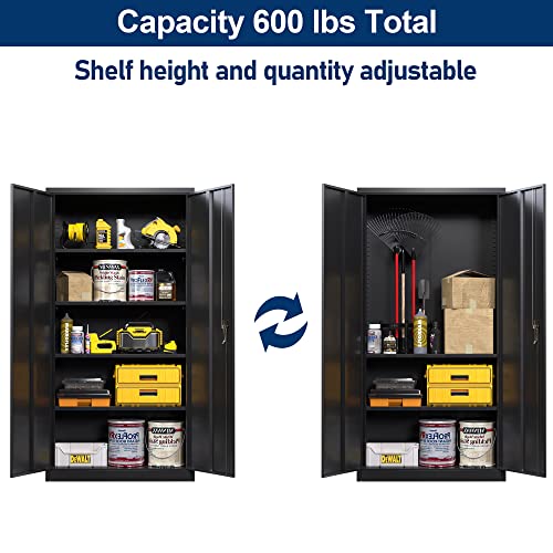 Aobabo Metal Storage Cabinet with Lock, 72 Inch Tall, 4 Adjustable Shelves, Black