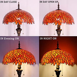 WERFACTORY Tiffany Floor Lamp Red Orange Wisteria Stained Glass Standing Reading Light 16X16X64 Inches - S523R Series