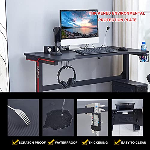 Gaming Desk 47In,Home Office Computer Table, Gamer Workstation with Cup Holder and Earphone Hanger and Two Cable Wire Holes, Black