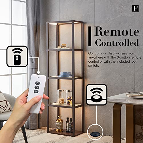 FENLO Luxury Display Shelf with Dimmable LED Floor Lamps, Curio Cabinet & Glass Bookcase