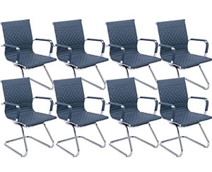 VESCASA Office Guest Chairs with Rhombic Grid Design Back, Set of 8 - Navy Blue