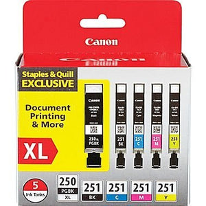 Canon PGI-250XL Black High Yield and CLI-251 B/C/M/Y Black & Color Ink Cartridges (6432B011), Combo 15/Pack