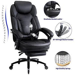 KCREAM Big and Tall High Back Massage Reclining Office Chair with Footrest - Black