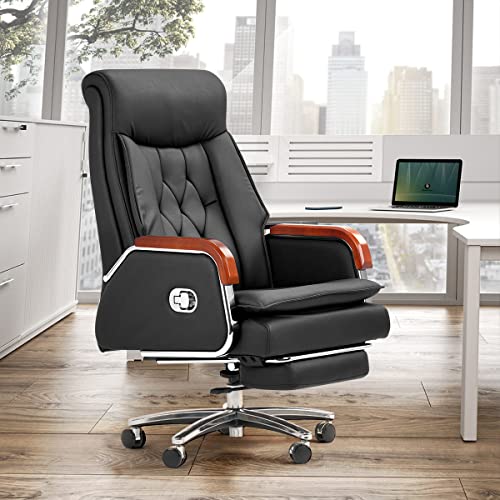 Kinnls Genuine Leather Massage Chair with Footrest and Headrest