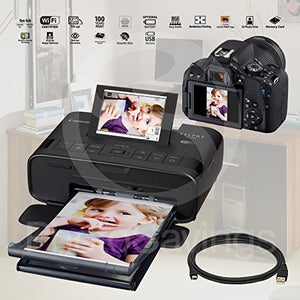 Canon SELPHY CP1300 Compact Photo Printer (Black) with WiFi w/Canon Color Ink and Paper Set + Case + Battery