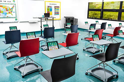 National Public Seating Mobile Chair with Tablet Arm and Storage, Blue