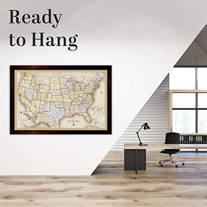 Home Magnetics Interactive United States Map Art | Framed Magnetic Geographic Map | 30 Marker Pins Included (46x34)