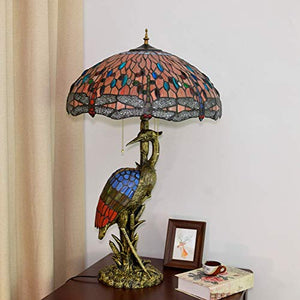 Xiaochen Tiffany Style Antique Red Dragonfly Glass Desk Lamp 20