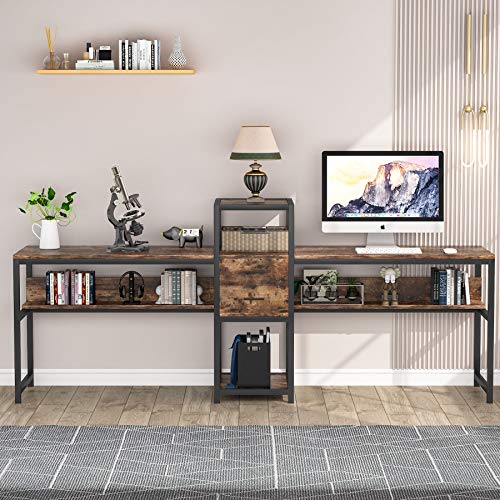 Tribesigns 94.5” Two Person Desk with 2 Drawers, Double Computer Desk for Two with Storage Shelves, Extra Long Workstation for Home Office