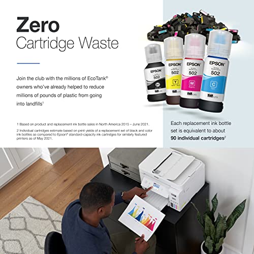 Epson EcoTank ET-4850 Wireless All-in-One Cartridge-Free Supertank Printer with Scanner, Copier, Fax, ADF and Ethernet – The Perfect Printer for Your Office - White