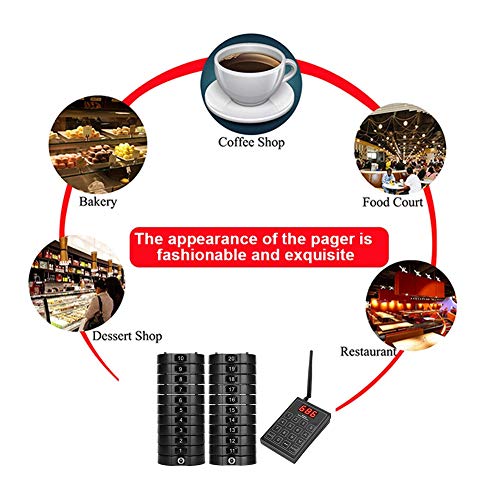 V BESTLIFE Restaurant Paging Beepers System with 1 Keypad Sender + 20 Coaster Pager Buzzer - Black