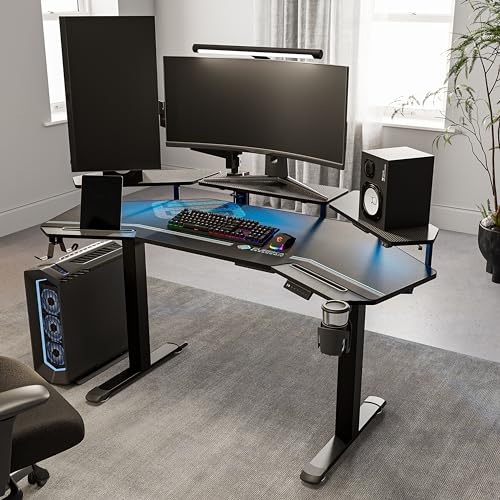 EUREKA ERGONOMIC Gaming Desk 63" Adjustable Height Sit Stand Desk with Mousepad, 3 Stands, Headphone/Cup Holder