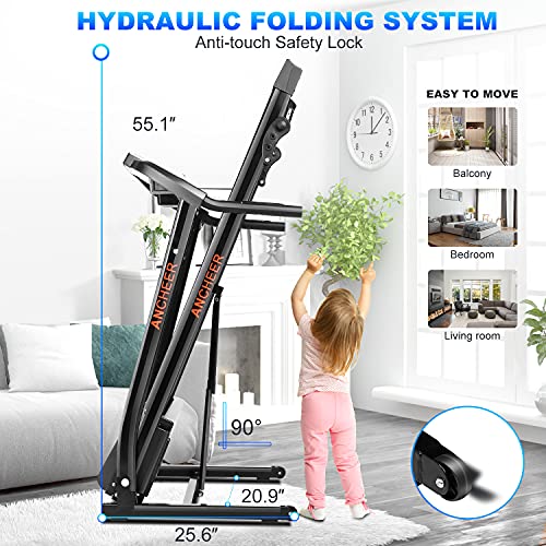 ANCHEER Folding Treadmill with Smartphone Sports APP, 3 Levels Manual Incline, 2.25HP Motor Allows for 0.5-7.5 MPH, 12 Preset Programs, Easy Assembly Exercise Machine for Home Gym Office