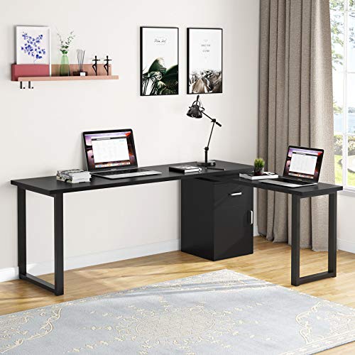 Tribesigns L-Shaped Computer Desk with Storage Cabinet, 55 Inch Large Rotating Corner Office Desk with Drawer, Modern Writing Study Executive Workstation Table for Home Office (Black)