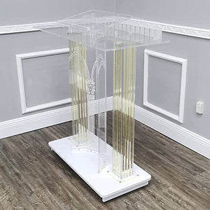 JOuan Lectern Podium Stand with LED, Acrylic Church Podium on Casters