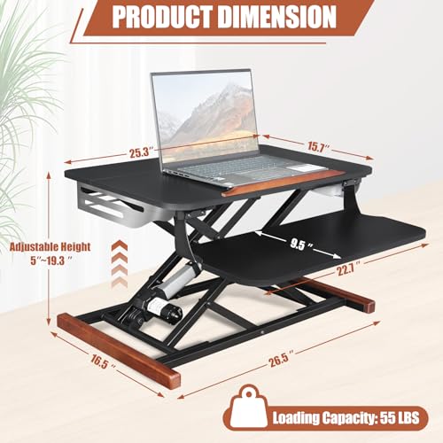 TooCust Electric Standing Desk Converter - 26 Inch, Motorized Sit to Stand Riser with Keyboard Tray, Adjustable Tabletop - Ideal for Home Office