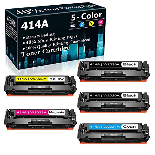 5-Pack (2BK+1C+1Y+1M) 414A | W2020A W2021A W2022A W2023A Toner Cartridge Compatible for HP CMJM478f-M479f Color Laserjet Pro M454dw M478f-M479f MFP M479fdw M479fdn Printer Ink Cartridge