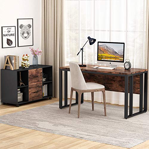 Tribesigns L-Shaped Computer Desk, 55 inch Large Executive Office Desk Business Furniture with 40 inch 2 Drawer Lateral Mobile File Cabinet Printer Stand, Letter Size for Home Office(Rustic)