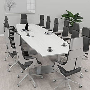 SKUTCHI DESIGNS INC. 14' Harmony Series Conference Table | Modular Boat Shaped | Metal Bases | White Cypress