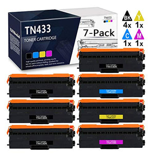 (4BK+1C+1Y+1M) 7-Pack TN-433BK TN-433C TN-433M TN-433Y Compatible Toner Cartridge Replacement for Brother DCP-L8410CDW MFC-L8610CDW MFC-L8900CDW MFC-L9570CDWT HL-L8360CDW HL-L9310CDW Printer