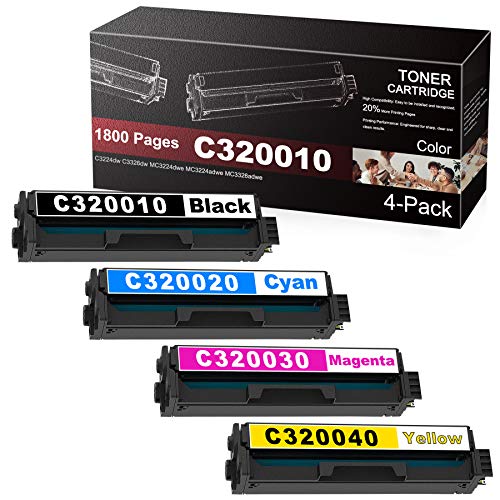 4PK (1BK+1C+1M+1Y) C320010 C320020 C320030 C320040 Remanufactured Toner Cartridge Replacement for Lexmark MC3326adwe MC3224adwe MC3224dwe C3326dw(40N9010) C3224dw(40N9000) Printer Toner.[1,800 Pages]