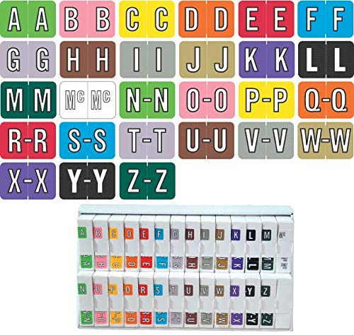 Doctor Stuff - File Folder Labels, Alphabet Letter, Complete Set A - Z, Plus Mc, with Tray, Barkley/Sycom FABKM - BXAM Series Compatible Alpha Stickers, 1" x 1-1/2", 27 Rolls, 500/Roll