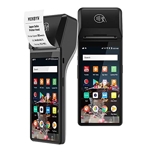 MUNBYN POS Receipt Printer, Android 10 POS Terminal Handheld, 58mm Receipt Printer, 6" PDA Printer 80mm/s with NFC, 4G, Wi-Fi Bluetooth, Support Loyverse, Kyte, iReap, Built-in Google Play, Free SDK