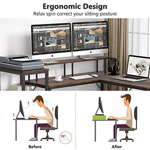Tribesigns L-Shaped Computer Desk with Storage Shelves, Modern Large Corner Computer Desk Study Writing Workstation with Monitor Riser & 3-Tier Corner Shelf for Home Office Use (Rustic Brown)
