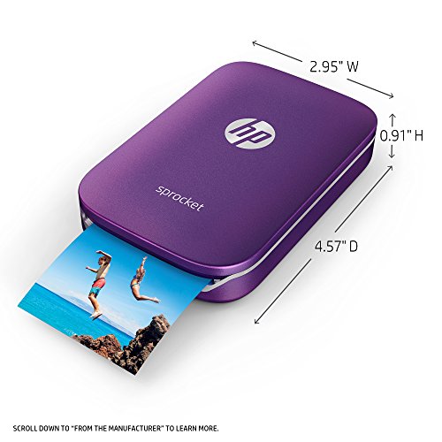 HP Sprocket Portable Photo Printer, Print Social Media Photos on 2x3 Sticky-Backed Paper - Purple (Z9L25A)