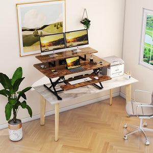Lubvlook 42" Standing Desk Converter with Keyboard Tray, Rustic Brown