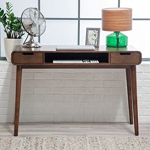 Brown Vintage Wood Writing Desk | Perfect Stylish Mid Century Home Office or College Student Dorm Table for Your Computer, PC, Laptop, Monitor, Books and Supplies