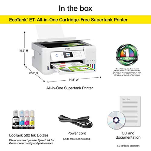 Epson EcoTank ET Series Wireless Color All-in-One Supertank Inkjet Printer/Print, Copy, Scan/White