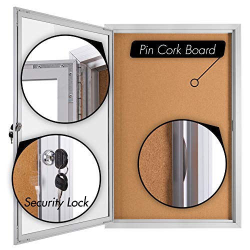 INNOVART Enclosed Bulletin Board 36” x 24”, Lockable Cork Noticeboard with Aluminum Frame, Wall Display Case with Swing-Open Door, Information Cabinet for School, Office, Commercial, etc.