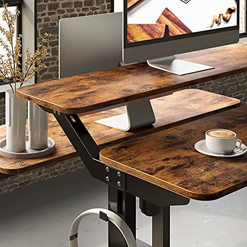IRONCK Standing Desk, Electric Adjustable Height Desk, Home Office Desks with Shelve, 2-Tier Sit Stand Desk with Wheels, 4 Programmable Preset Controller, Rustic Brown