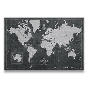 Conquest Maps World Travel Map with Pins Modern Slate Style Push Pin Travel Map Cork Board, Handmade Unique Canvas Pinable Map w/Cork (48 x 32 Inches (Single Panel))