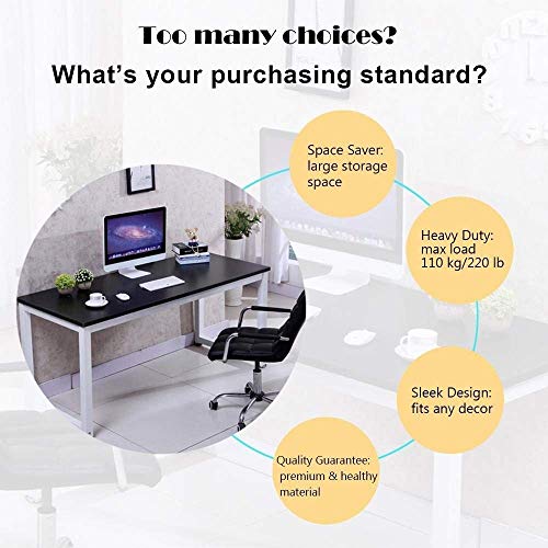 SWHJ Nordic Simple Square Metal Solid Wood Office Desk Compact Corner Computer Desk PC Laptop Desktop Study Writing Table Workstation for Home Office Study 120 X 60 X 75 cm, Black
