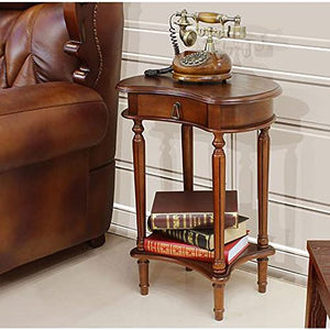 BinOxy Solid Wood 2-Tier Coffee Table with Drawer and Storage Shelf