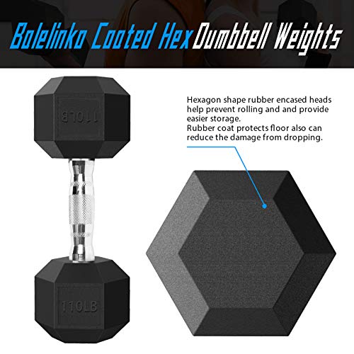 Balelinko Hex Dumbbells Free Weights Set with Metal Handles Rubber Encased Solid Cast Iron Hex Dumbbell in Single, 110 LBS