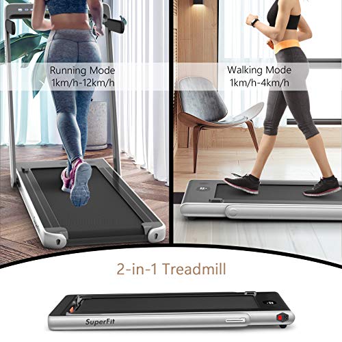 Goplus 2 in 1 Folding Treadmill, 2.25HP Under Desk Electric Treadmill, Installation-Free, with Dual Display, Bluetooth Speaker, Remote Control, APP Control, Walking Jogging Machine for Home/Office Use