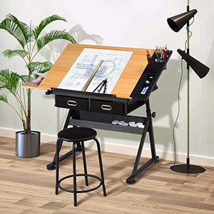 Adjustable Drafting Drawing Table Art Craft Writing Desk Table Tiltable w/Stool