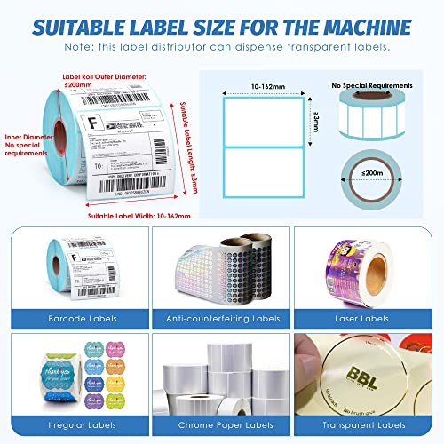 Frifreego Automatic Label Dispenser, Fiber Optic Sensor, for Various Labels Including Clear Labels, Min Label Length 3mm, Label Width 10-162mm, Max Label Dia 200mm