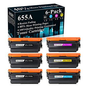 6-Pack (3BK+C+M+Y) 655A | CF450A CF451A CF452A CF453A Toner Cartridge Replacement for HP Color Laserjet Enterprise M652n M652dn M653dn M653x MFP M681dh MFP M681f MFP M681f MFP M681z MFP M682z Printer