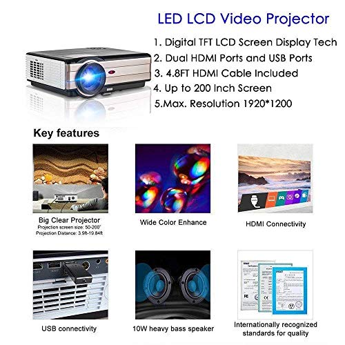 HD Video Projector 3500 Lumens 1080P Movie Gaming Projector LCD LED Multimedia HDMI USB TV AV VGA Audio for Laptop PC Smartphone DVD PS4 Xbox Wii Home Theater Outdoor Party with 10W Speaker
