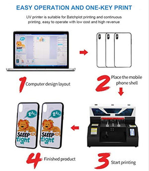 Full Automatic A4 UV Printer Flatbed Small UV Printers with RIP 9.0 for Phone Case, Bottle, Pen, Lighter, Acrylic, Wood, Glass (with Hard UV Ink)