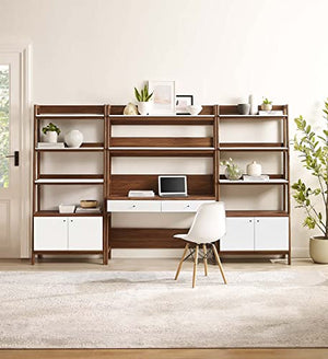 Modway 3-Piece Home Office Desk and Bookshelf Display Case in Walnut White