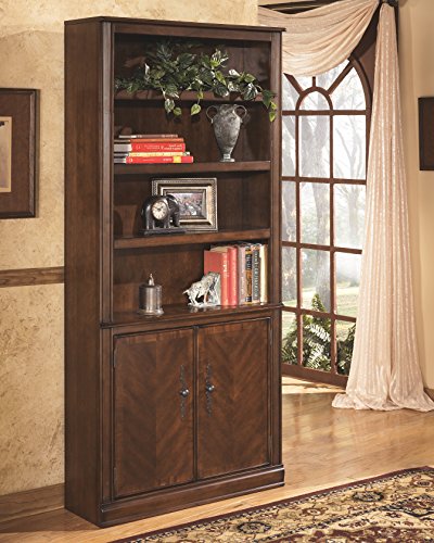 Ashley Furniture Signature Design - Hamlyn Large Door Bookcase - 3 Adjustable Shelves/2 Cabinets - Traditional - Medium Brown Finish