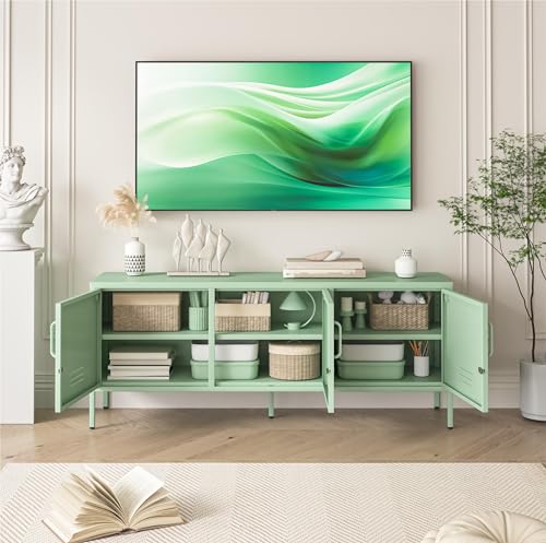 Aiasuit Metal TV Stand Lockers with Adjustable Dividers - Green, 23.62”H x 59.05”W x 14.96”D