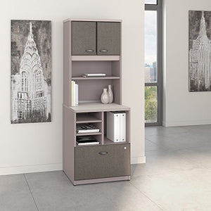 Bush Business Furniture Series A 24W Piler Filer Cabinet with Hutch in Pewter and White Spectrum